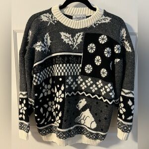 Vintage Polar Bear Fair Isle Winter Grannycore Animal Crew Neck Sweater Holidays